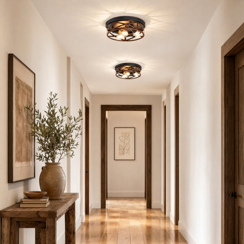 Ensemble de 2 plafonniers ronds encastrés 3 lumières bronze, Oil Rubbed Bronze, 12.59" W x 12.59" D