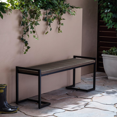 Wood Bench With Metal Legs For Dining Room - Gray Finish, Black Iron 55.59"X15.64"X19.74", Assembly Needed Industrial Style And Seat In Black, 15.64"X