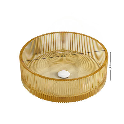 14'' Bathroom Round Crystal Glass Sink without Faucet, Light Gold Color