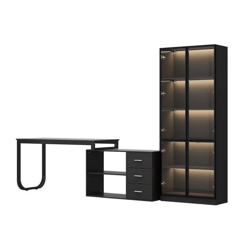 Ensemble de bureau d'ordinateur en L 2 pièces Nykira, Noir