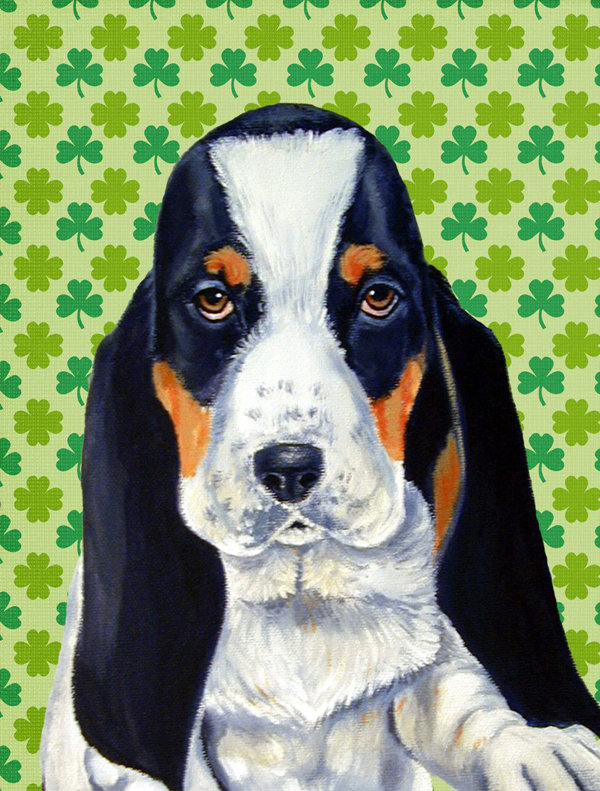 Drapeau de jardin à 2 côtés st. patrick day trèfle, Basset hound 4