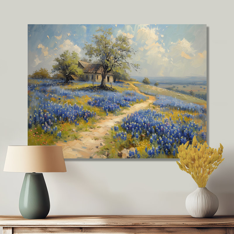 «Blue Green Summer Meadow Charm Blue Bonnets II - Blue Bonnets», art mural, H 12 po x l 20 po x P 1 po, Toile tendue