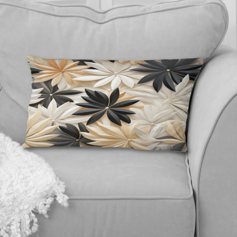 Blanc et noir fleurs minimalistes Serenity - Coussin décoratif abstrait Coral Reef multicolore azur - Coussin