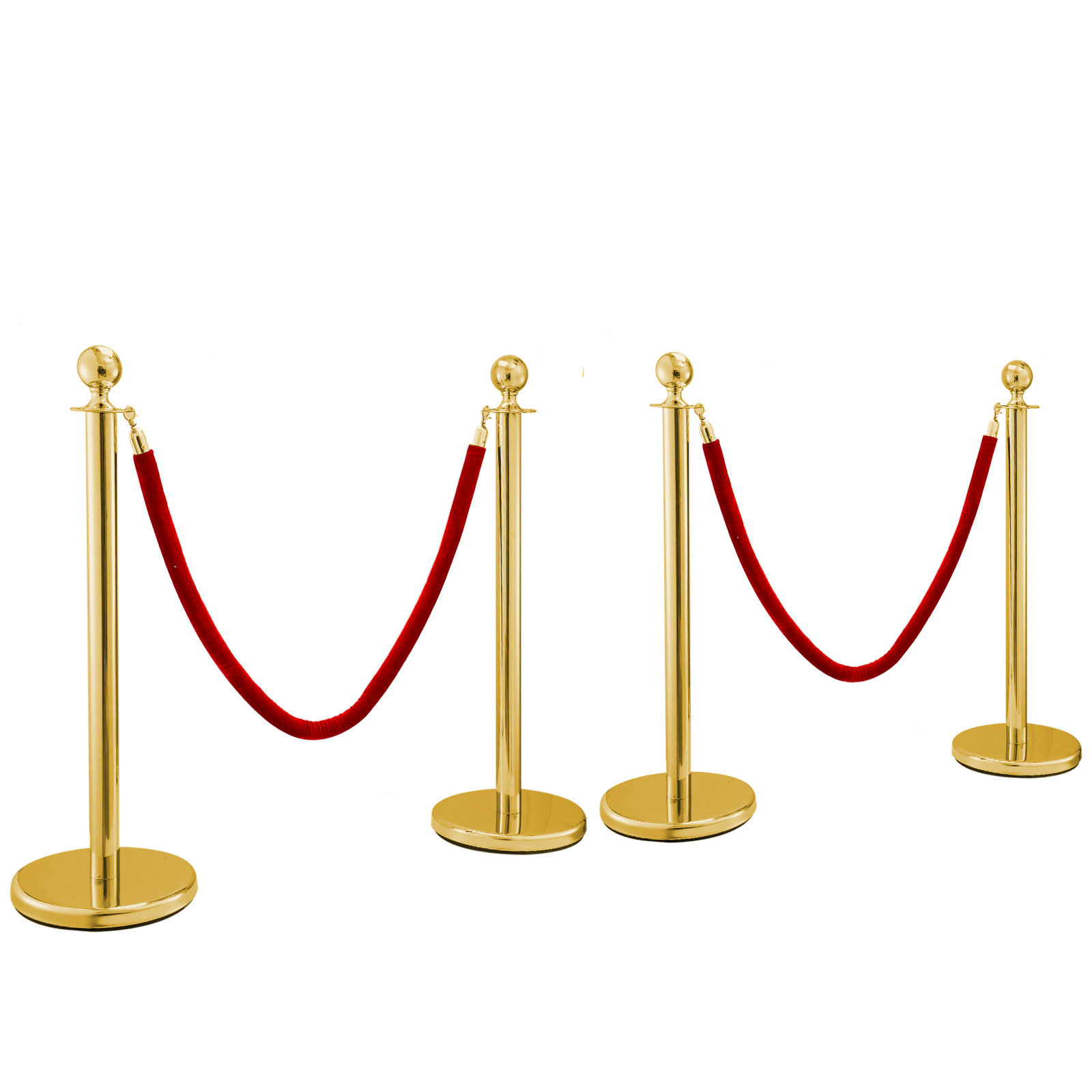 VEVOR Velvet Ropes and Posts 5 ft. Red Rope Stainless Steel Gold