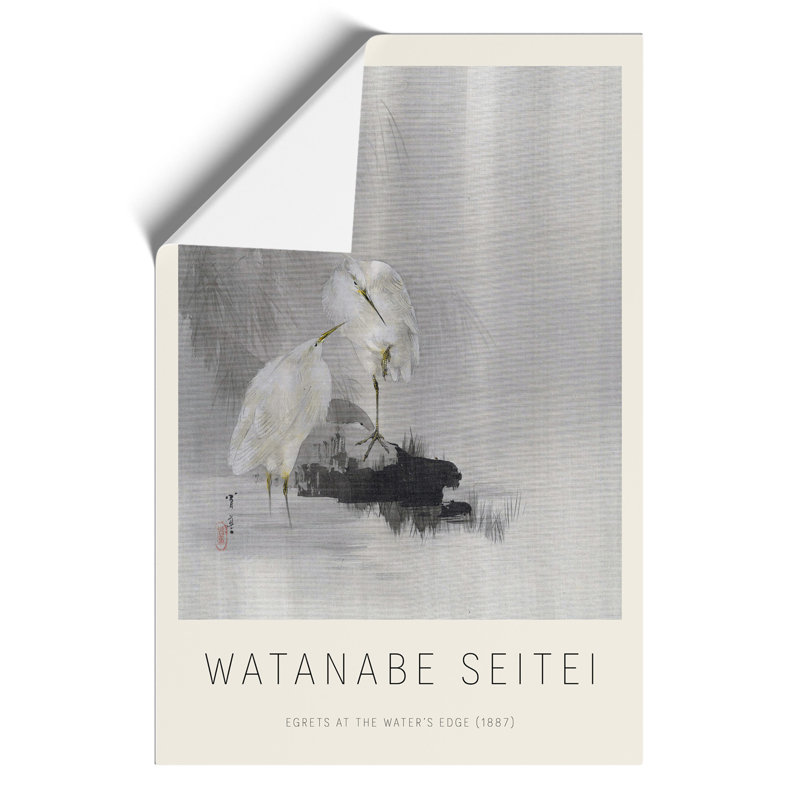 Egrets at the Waters Edge Print by Watanabe Seitei - Frameless Print, 30cm H x 21cm W x 0.1cm D