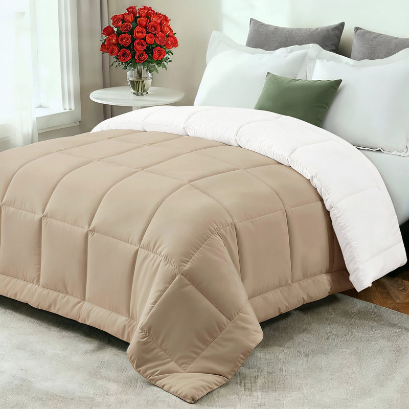 Édredon en duvet d'oie de qualité supérieure - chaud et léger, Lit double, Crème / Blanc