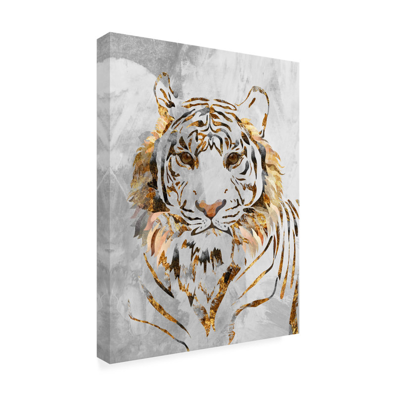 Art mural sur toile tendue - «Golden Tiger and Concrete» par Sarah Manovski pour décoration de salon, de chambre à coucher ou de bureau - 18 x 24