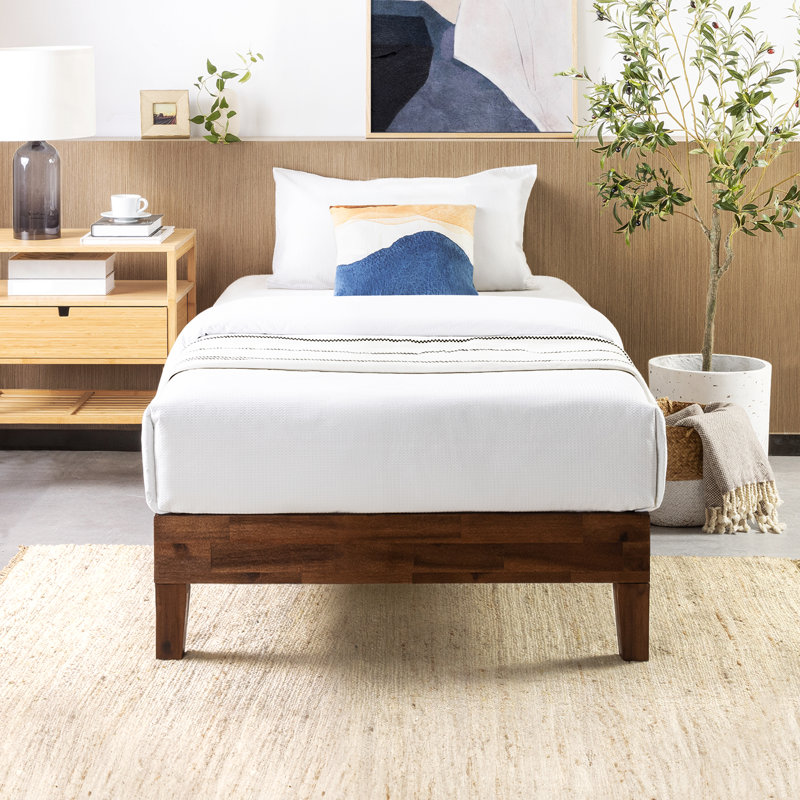 Lit plateforme en bois massif Amaryn, Espresso antique, Simple