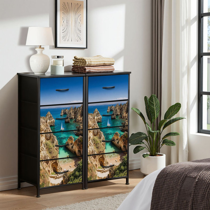 4 Drawer Dresser for Bedroom, Narrow Chest of Drawers, Wooden Top and Study Iron Frame 18"x37.5"-(WxH)