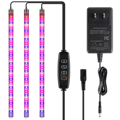 iPower 40W LED Plant Grow Light Strips Full Spectrum for Indoor Plants with Auto ON/Off 3/9/12H Timer, 10 Dimmable Levels 48 LEDs Per Tube, for Hydroponics Succulent, Mix, 3 Tubes, 1 Pack