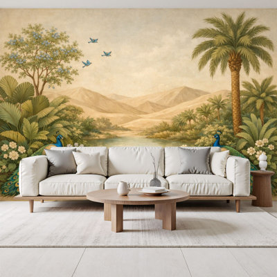 Papier peint adhésif pelez et collez, jungle exotique, paons, palmiers muraux, H 100 po x l 144 po, papier peint amovible en PVC, adhésif mural pour chambre à coucher, bureau à domicile