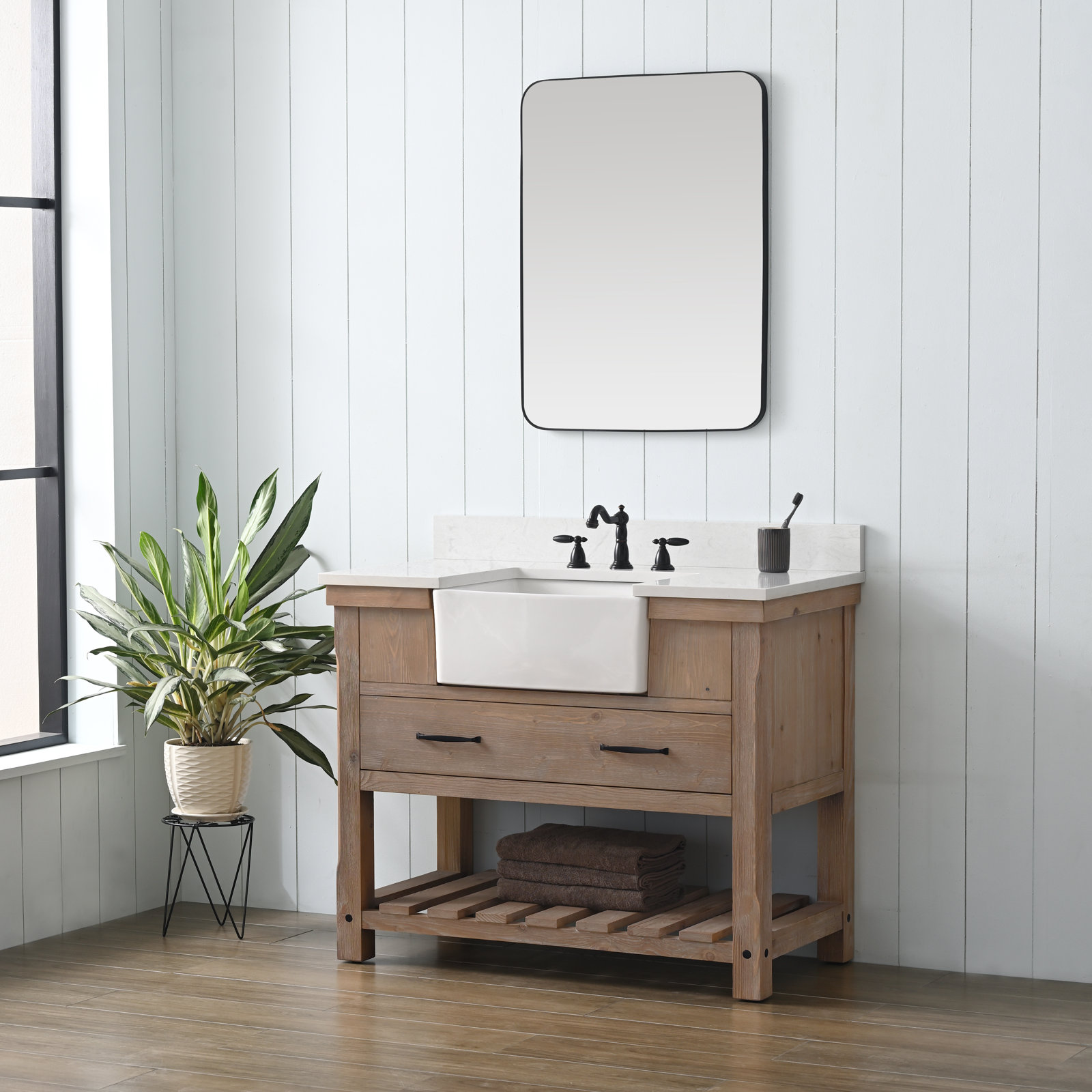 Curiel 42 " Single Bathroom Vanity, Weathered Natural/Matte Black