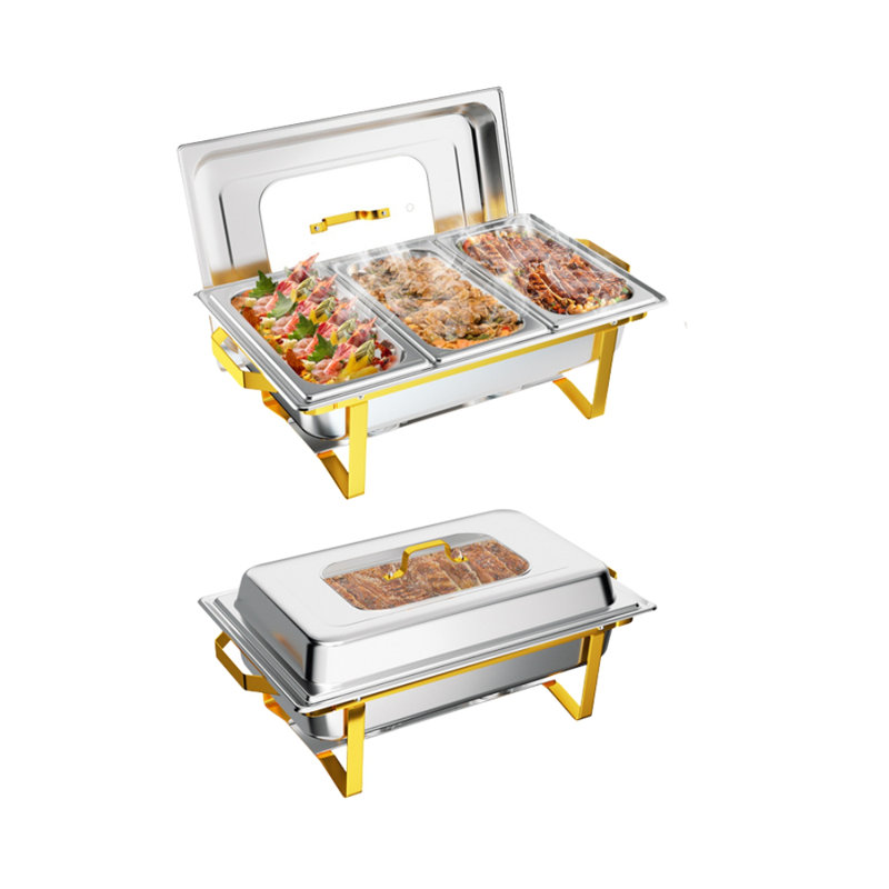 2 PCS 9.5 QT Stainless Steel Rectangular Chafing Dish with Glass Lid