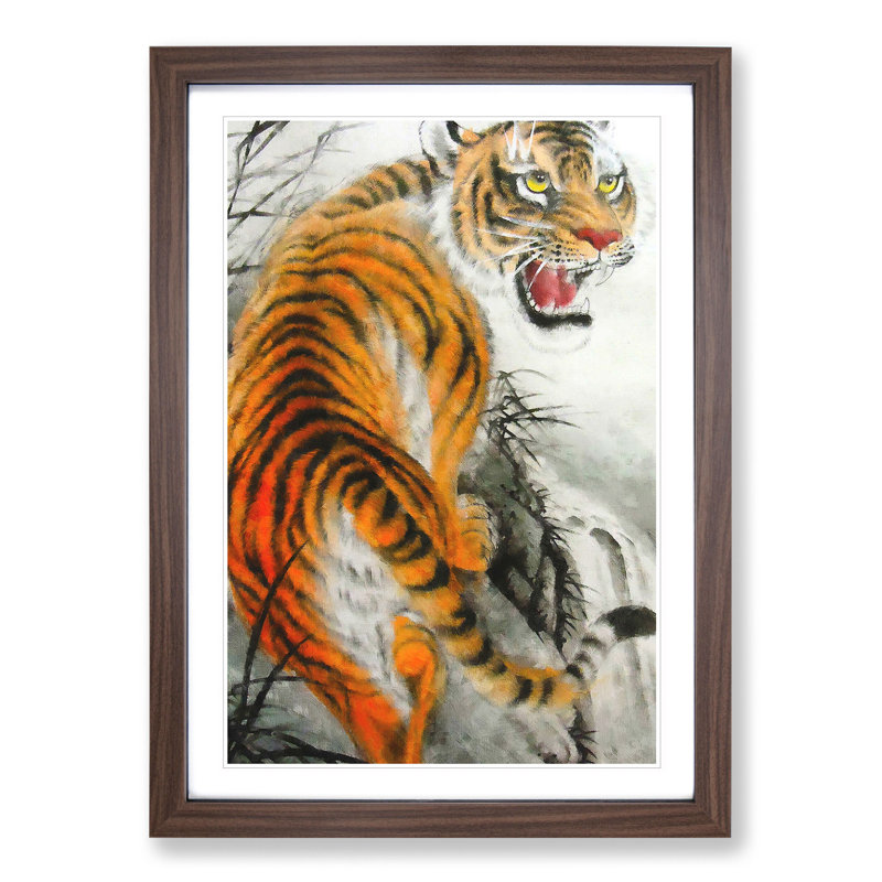 Oriental Tiger Vol.2 - Picture Frame Painting, Walnut Framed, 36cm H x 27cm W x 2cm D
