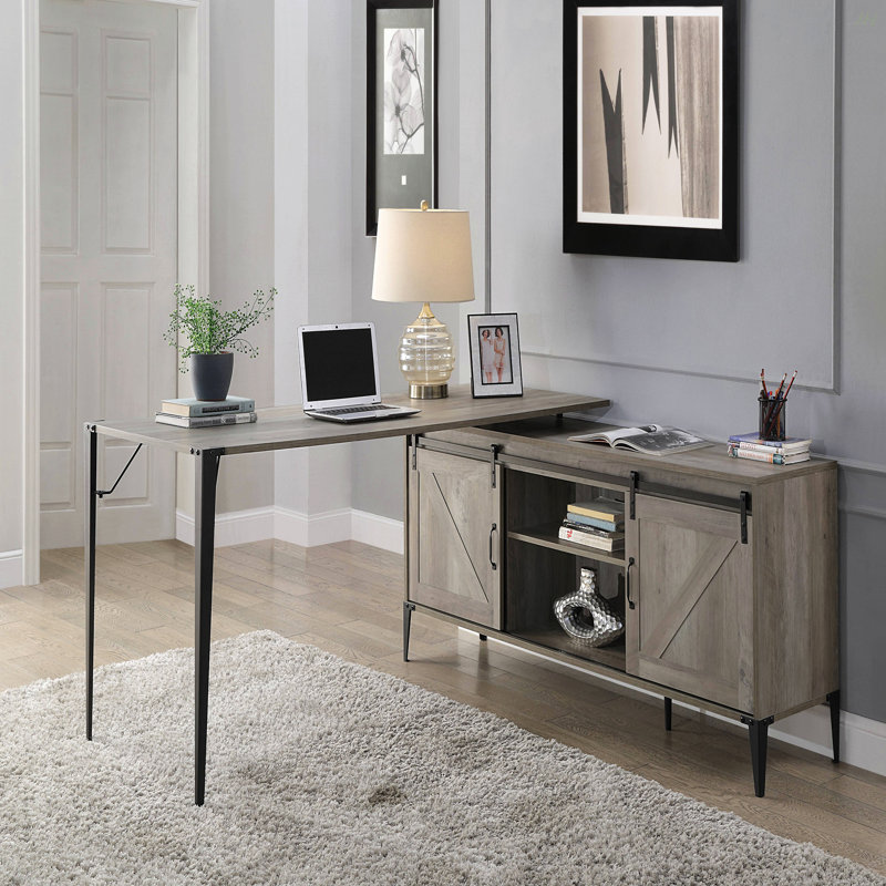 Zakawani Gray Oak & Black Finish Writing Desk With A Cabinet, Gray
