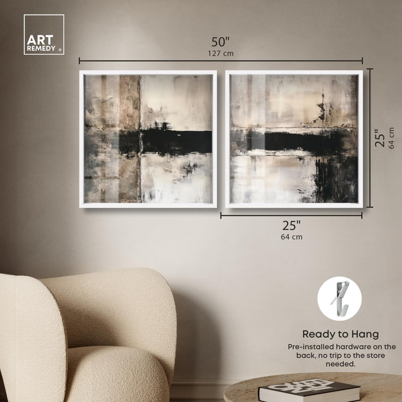 Beneath the Surface Duo Shadowbox Print Neutral Wall Decor Set by Art Remedy, Black Frame, 12 x 12, H 25 po x l 25 po