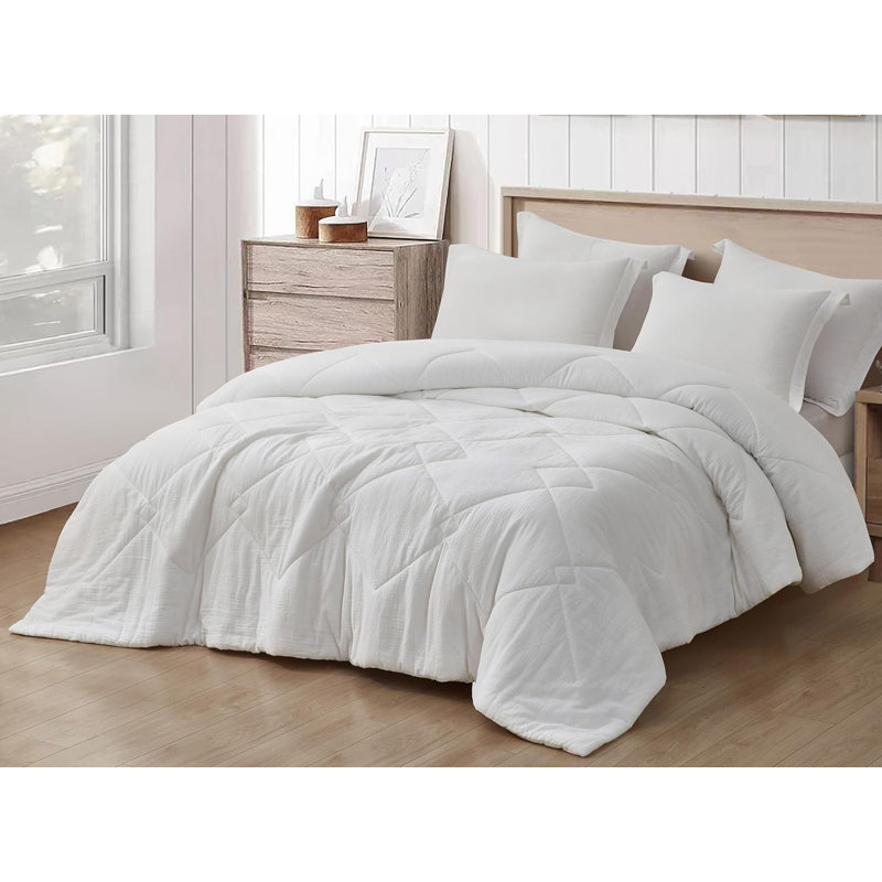 Skye Cotton Gauze Thin Comforter Set, White, King Comforter + 2 King Shams
