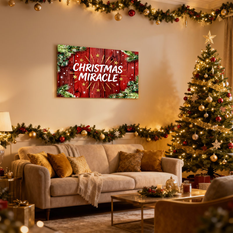 «Christmas Christmas Miracle Wood Stars», ensemble de 3 impressions sur toile, H 20 po x l 30 po