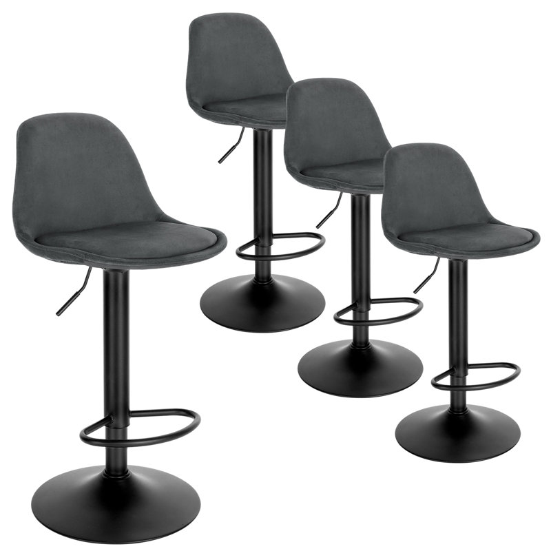 Aljosha Swivel Upholstered Adjustable Height Counter Stool with Metal Frame, Dark Grey, 4