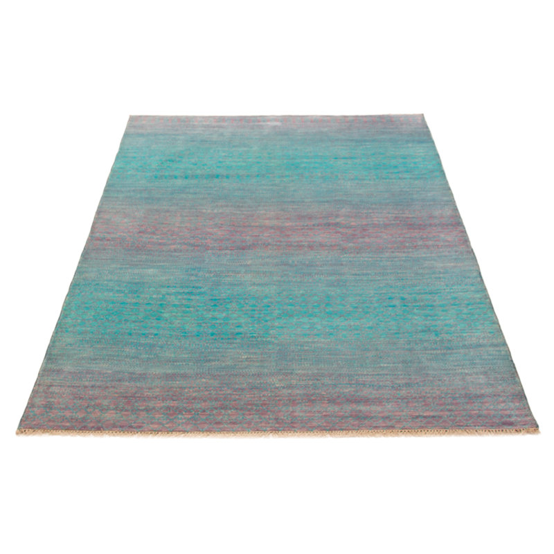 Tapis cyan ombre en soie noué à la main One Of Kind 5 pi 11 po x 8 pi 9 po
