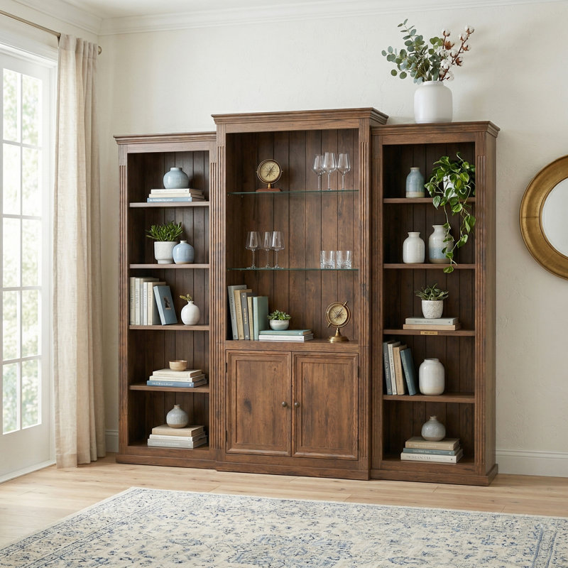 78.75'' Tall 3-Piece Retro Bookcase With 5-Color LED Lighting, Brown