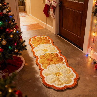 19.68 * 55.12 Inch Imitation Cashmere Carpet, Orange Flower Carpet, Home Decoration Floor Mat, Living Room Carpet, Home Decoration
