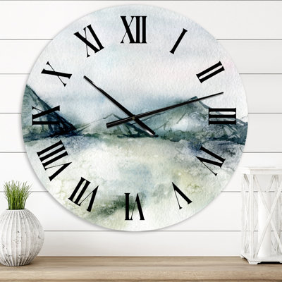 Hiver, paysage de montagne bleu foncé minimaliste - horloge murale moderne