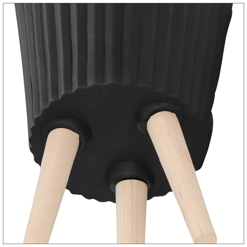 S / 2 DÉCORSEUR RIDGED 10/12 "AVEC PIEDS EN BOIS, NOIR (KD)