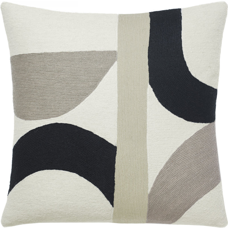 Eclipse Hand-Embroidered Chain Stitch Pillow, Cream/Black/Smoke/Oyster