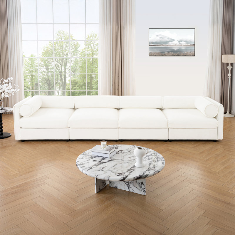 Canapé modulaire modulaire avec rangement, dossier cylindrique et accoudoirs, siège confortable profond, durable et de soutien pour le salon, canapé 4 places
