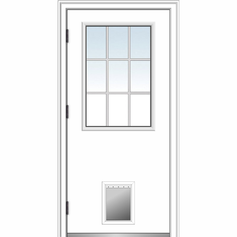 Porte d'entrée pré-suspendue en verre apprêté avec grilles internes, Côté droit / vers l'extérieur, 4,56 po