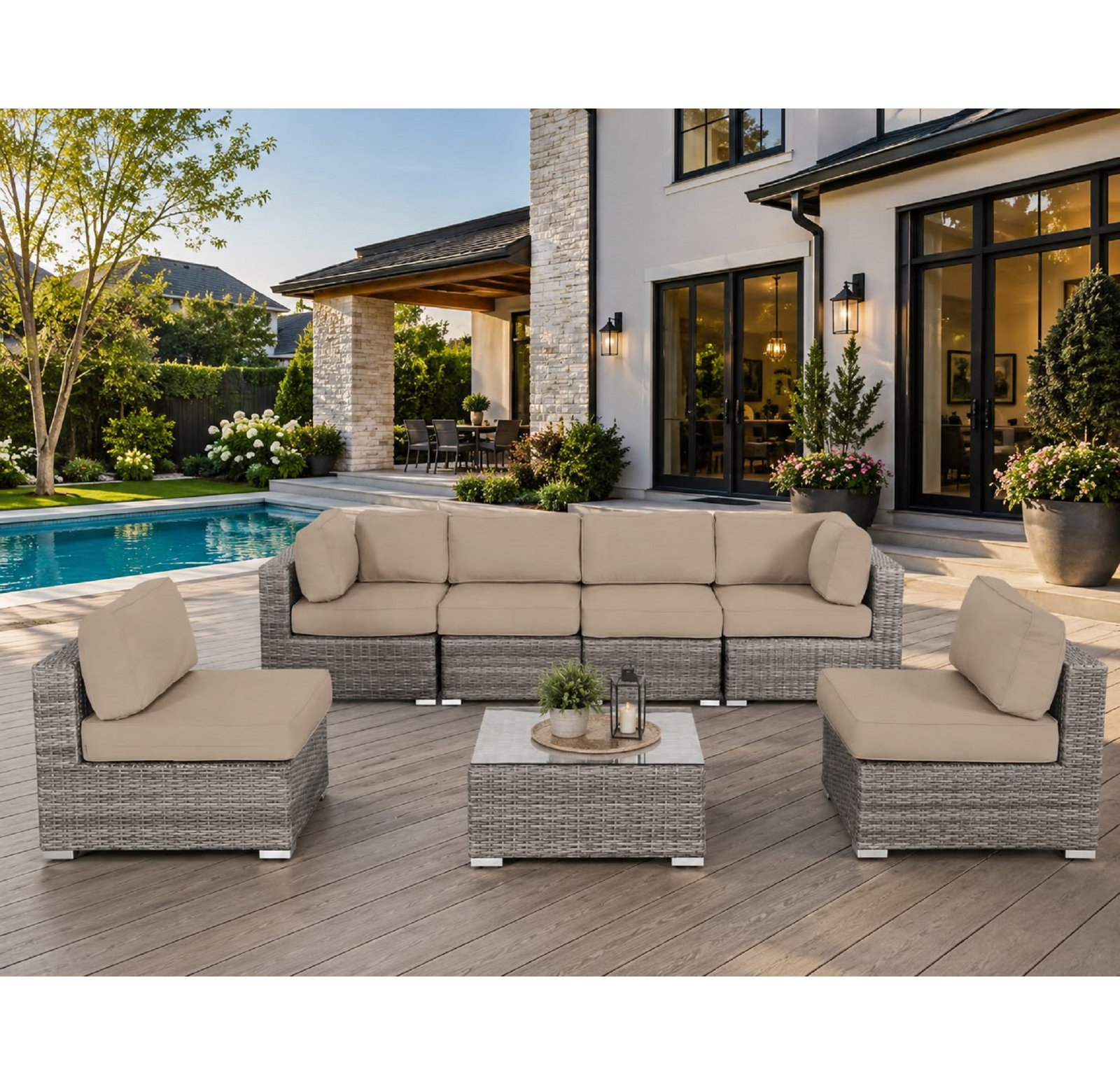 Tonioni 6-Person Sunbrella® Patio Seating Group, Heather Beige Sunbrella®