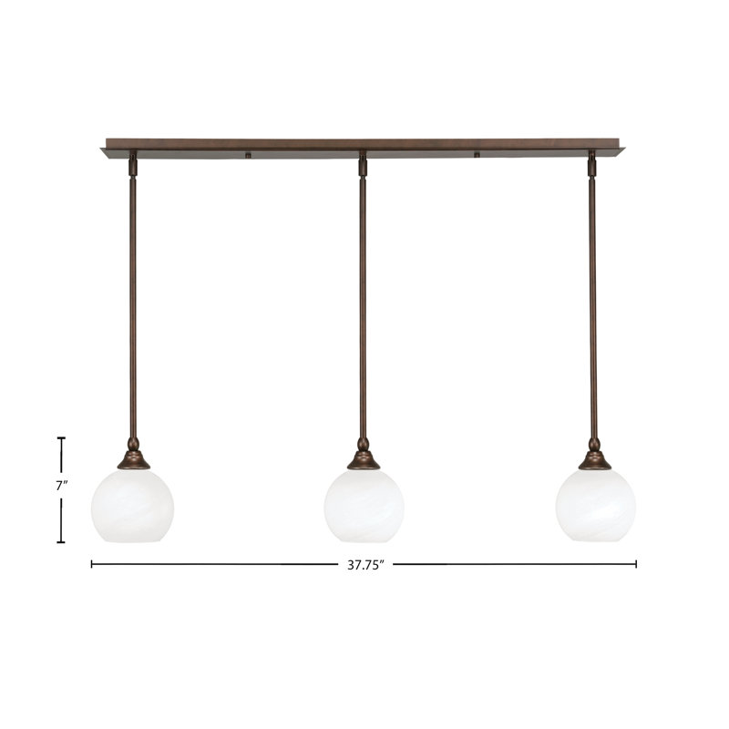 3 Light Stem Hung Linear Pendalier, 7" H x 37.75" W x 5.75" D, White, Bronze