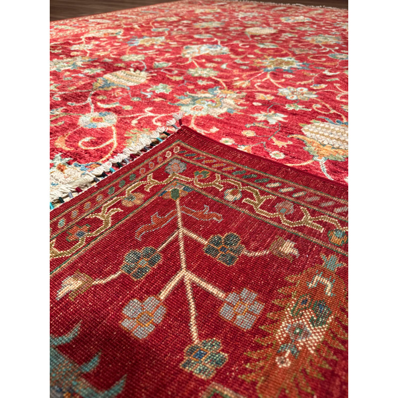 Tapis en laine et coton rouge noué à la main Original