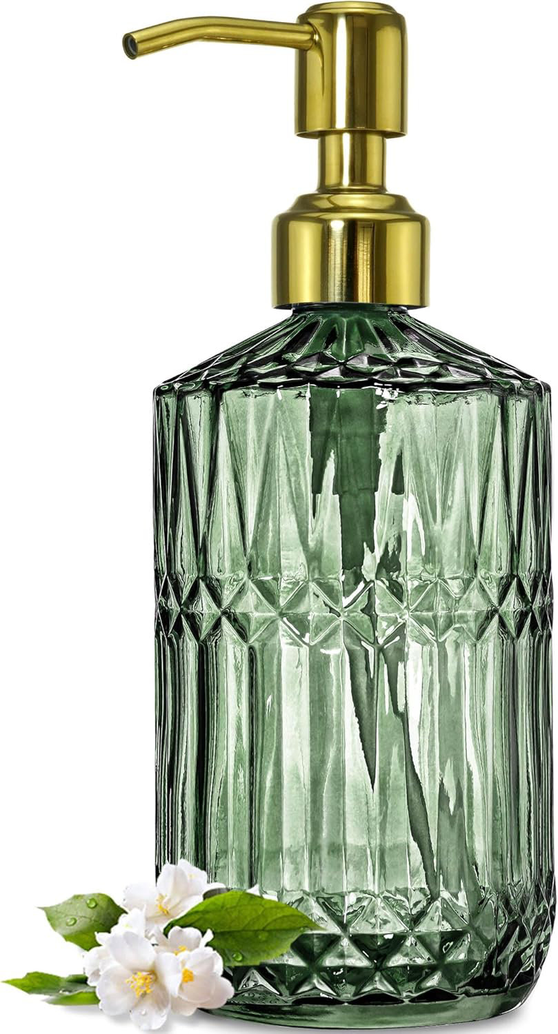 Everly Quinn 18Oz Green Glass Soap Dispenser with Gold Rust Proof Pump, Refillable Kitchen soap Dispenser | Wayfair