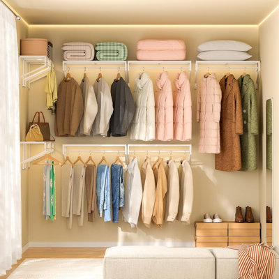 Expandable Closet Shelves Wall Mounted, 3 Pack Closet Shelving With Hanging Rods, Wall Shelving For Walk-In Closet, Hanging Shelves Organizer And Storage For Closet, Laundry