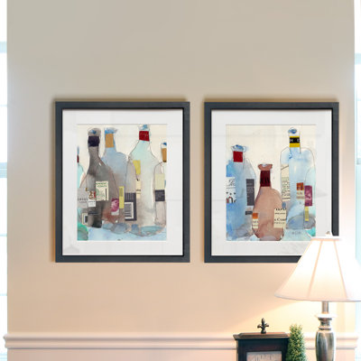 Les bouteilles de vin III-ensemble de 2 reproductions de photos encadrées sur papier
