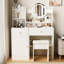 Meuble-lavabo de chambre à coucher avec miroir et lumières, 3 options d'éclairage, plusieurs tablettes de rangement pour miroir de bureau, luminosité réglable,