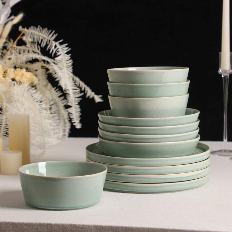 Stone Lain Claire 12-Piece Dinnerware Set Stoneware, Green