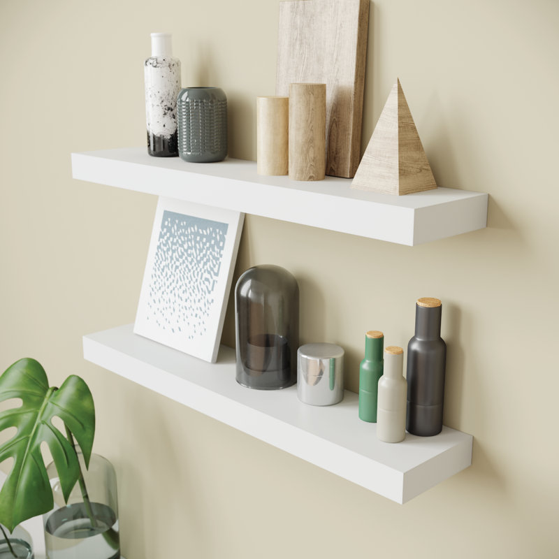 Elbur Manufactured Wood Floating Shelves, White, 1.5" H x 16" W x 5" D
