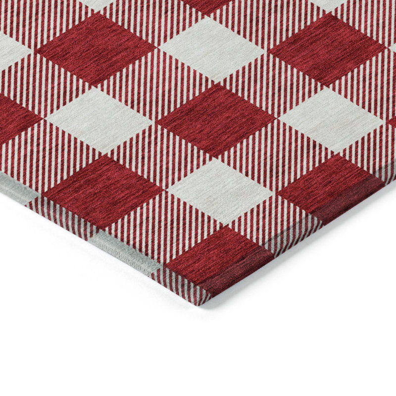 Tapis intérieur lavable à carreaux rouge 9 'X 12'