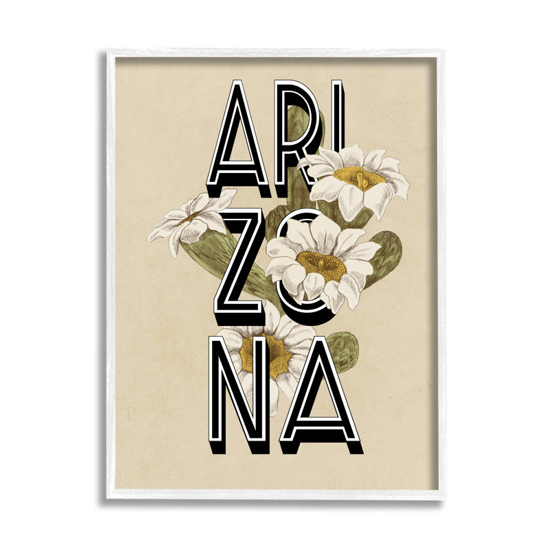 Arizona State Flower Saguaro, H 14 po x l 11 po x P 1,5 po, Giclée encadrée blanc bord de mer