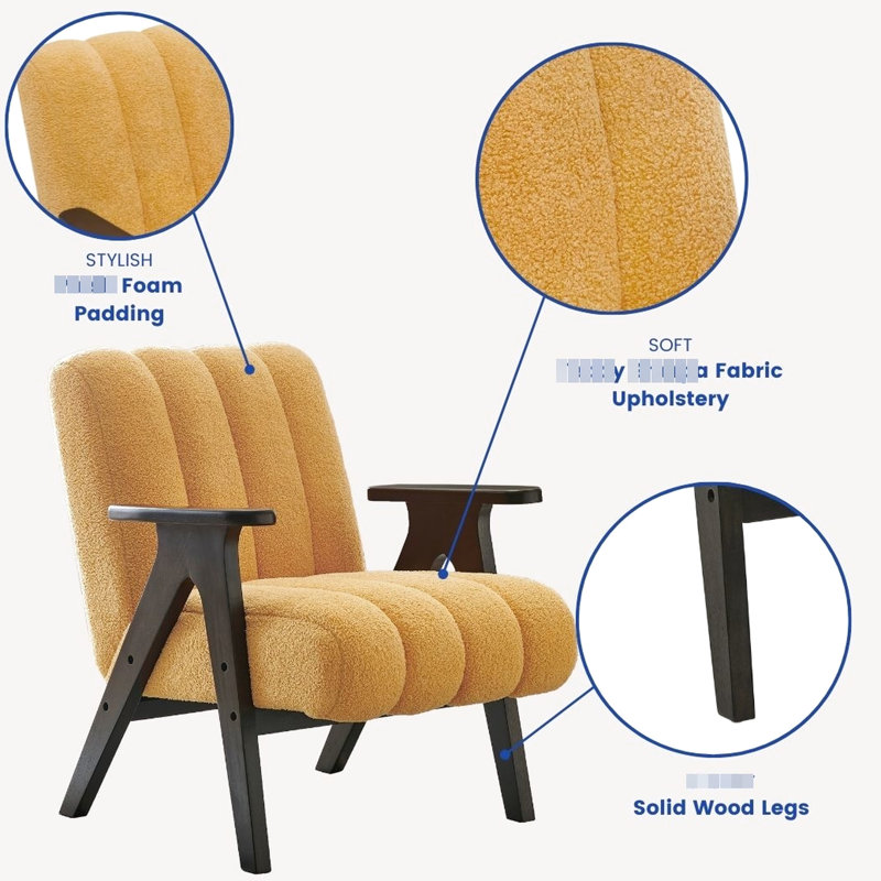 Chaise de lecture jaune avec siège d'appoint à structure en bois et rembourrage chaud, Jaune