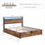 Lit plateforme avec rangement en MDF brun riche et en métal, taille double pour chambre à coucher résidentielle, style fonctionnel rustique avec charge intégrée