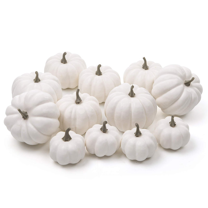 Ensemble de 12 citrouilles Bibana Artifcial pour l'Action de grâce, Blanc