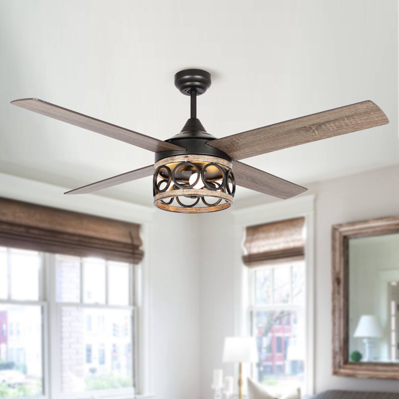 Ventilateur de plafond standard à 4 pales Strasser de 52 po avec télécommande et ensemble d'éclairage inclus Strasser