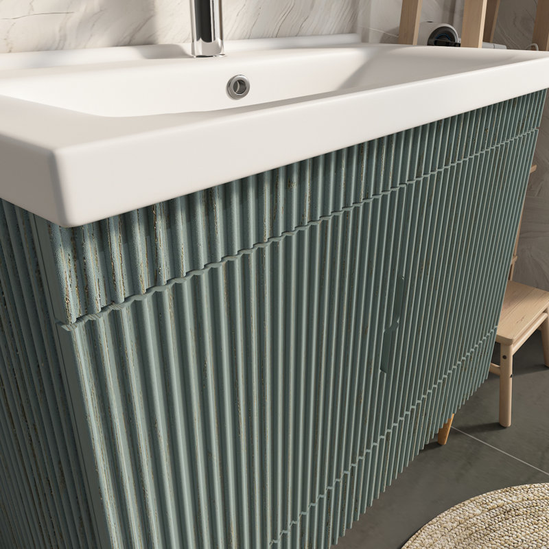 Meuble-lavabo large avec lavabo en céramique sahra sahra, Vert mer, 39"