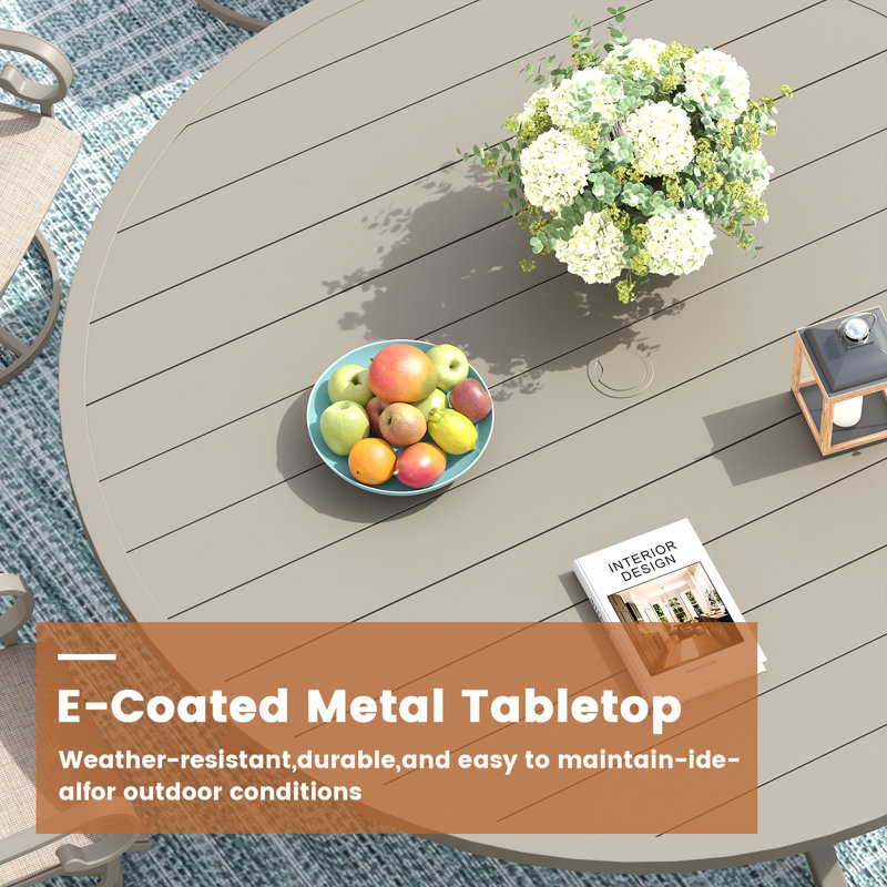 8-Person Round Patio Dining Set with 60" Round Dining Table and 8 Swivel PVC-coated polyester Chairs, Sandshell/Sandshell