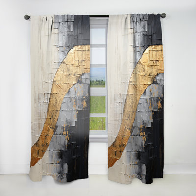Genna Gray Gold Minimalism Potteries - Modern Curtain - Velvet Room Darkening - 1 Panel
