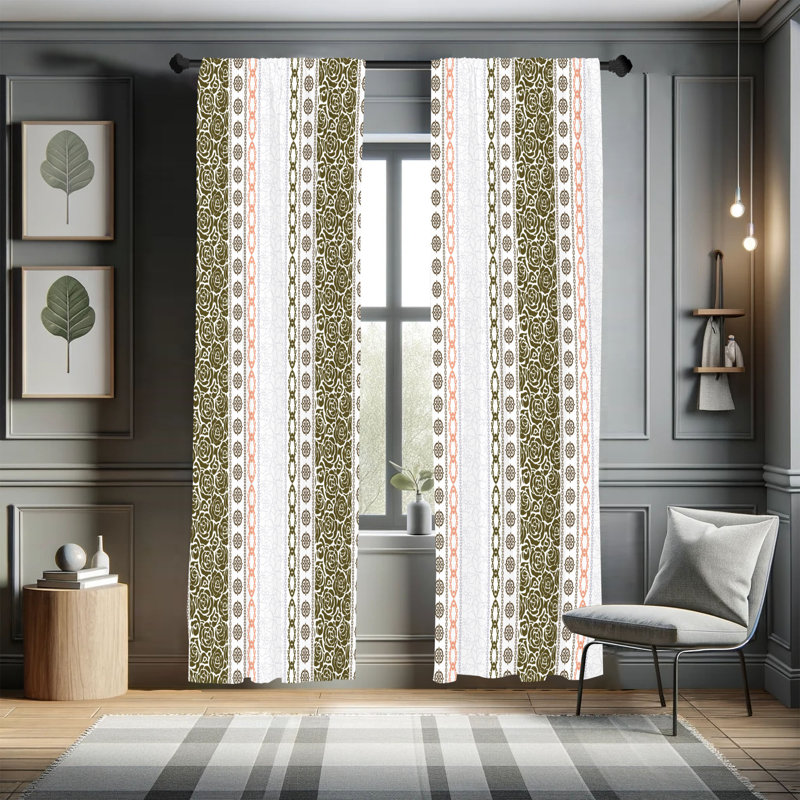 Dakota Fields Rose Curtains, Art Classical Victorian Motifs, Army Green, 28" W x 95" L